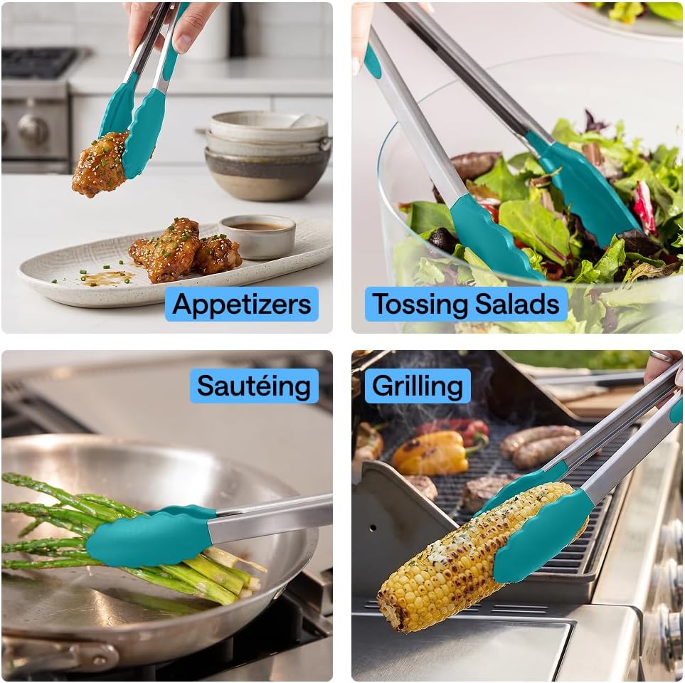 GORILLA GRIP Stainless Steel Kitchen Tongs for Cooking, 2 PK, Turquoise Father Jim Norris notebooks