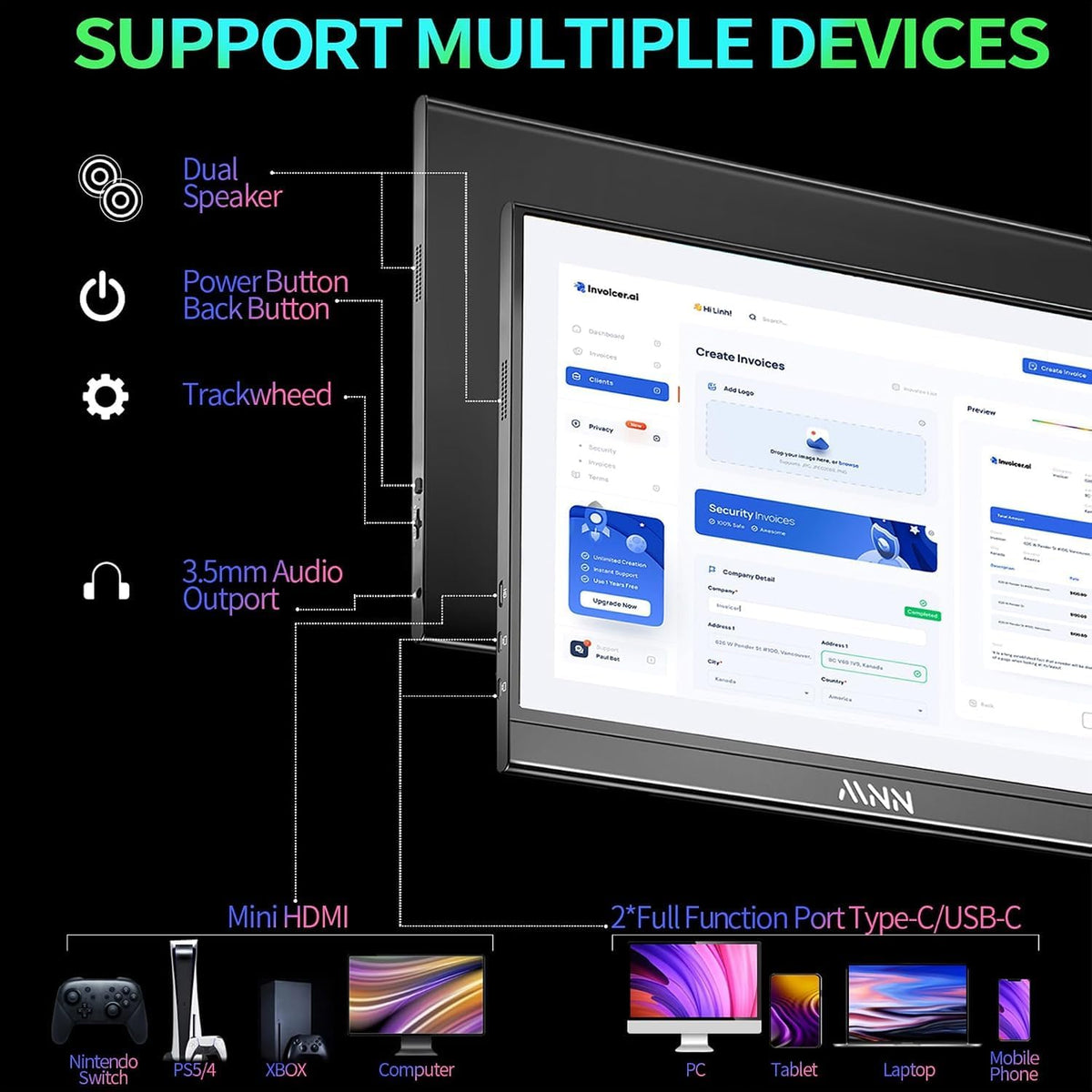 MNN 15.6" FHD 60Hz Portable Monitor USB-C HDMI IPS HDR Gaming Laptop Father Jim Norris notebooks