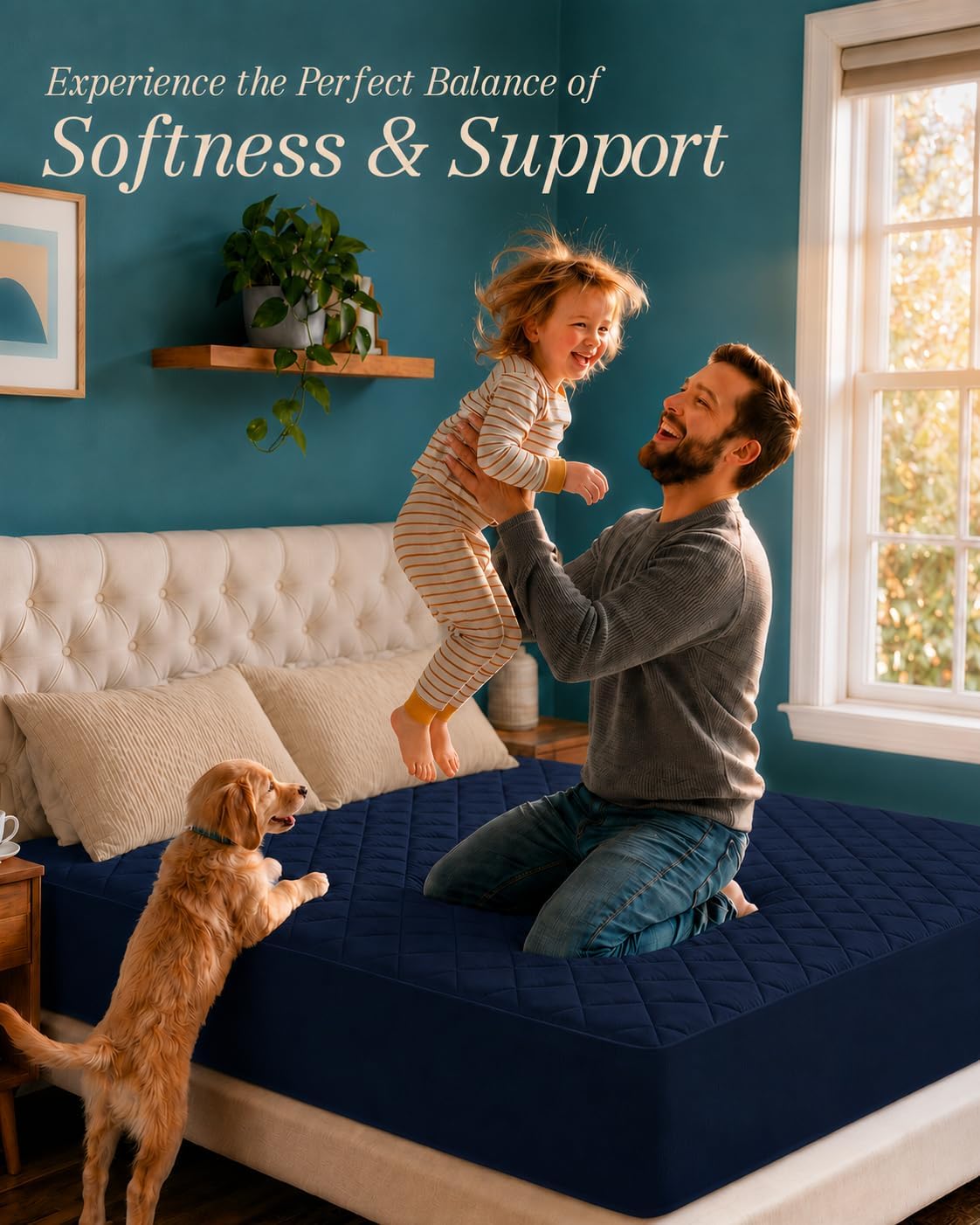 Queen Mattress Pad, Quilted Mattress Protector Topper fits 16" Deep Pocket