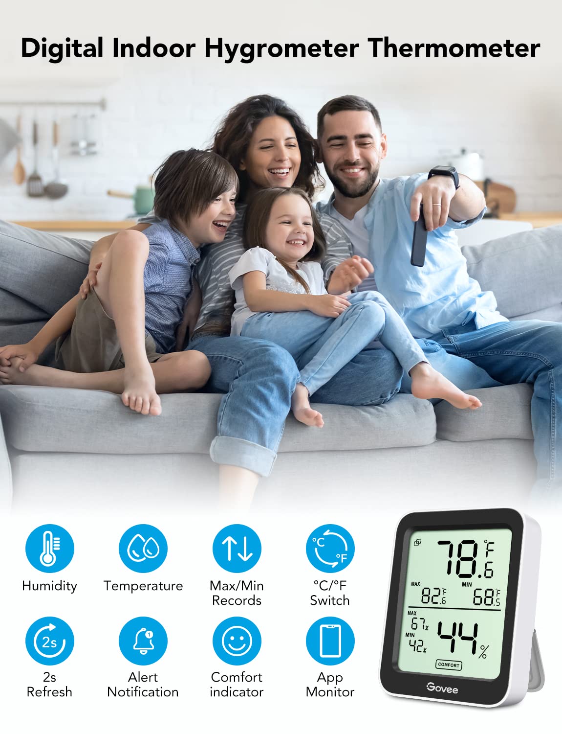 Govee Indoor Hygrometer Thermometer 2Pack H5075 with Bluetooth App Control Father Jim Norris notebooks
