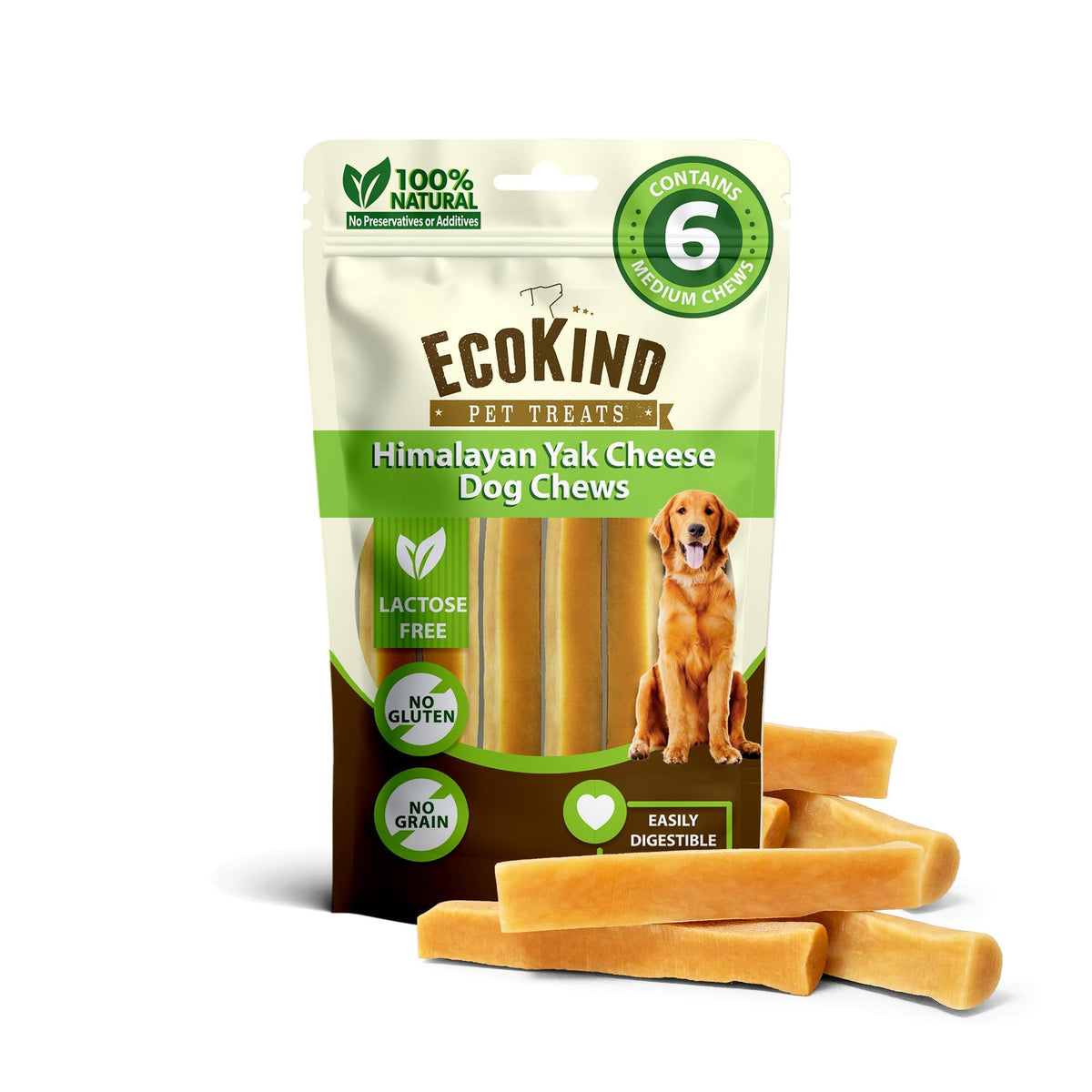 EcoKind Yak Cheese Himalayan Dog Chews, Yak Chews for Large Dogs, 4-5 Bones