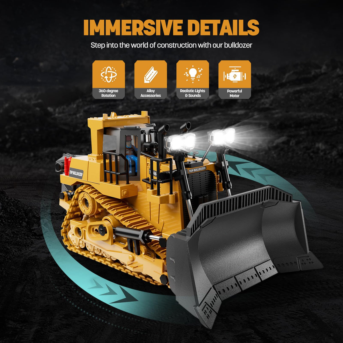 KIDMARKT Remote Control Excavator Toy for Boys, 11-Channel RC Construction Truck with Metal Parts, Lights & Dual Batteries, 120 Minutes Playtime, Rechargeable Digger Toy for Kids Ages 3-12, STEM Gift