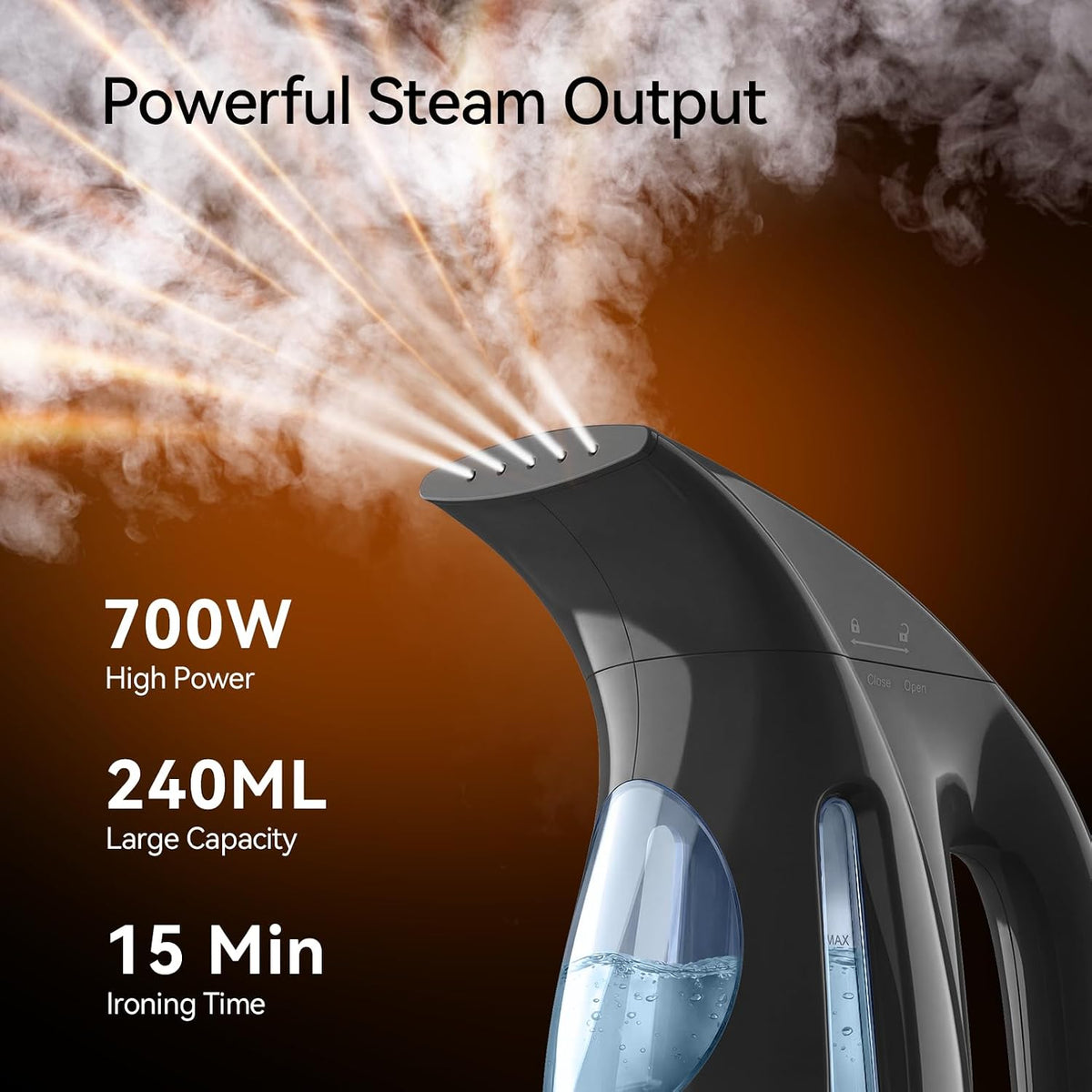 HiLIFE Steamer for Clothes, Portable Handheld Clothing Steamer, 240ml Big Capacity, 700W, Strong Power, Fabric Quick Wrinkle Remover with Brush for Home, Office(ONLY 120V)(Ink Black)