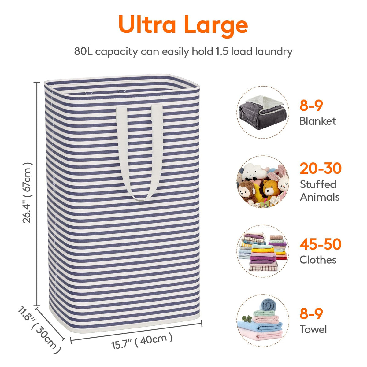 Lifewit 80L Large Laundry Baskets, Laundry Hampers Bags, 2 Pack, Grey