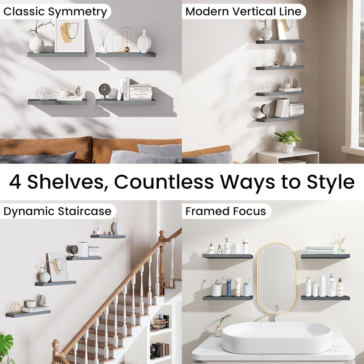 BAYKA Rustic Brown Bathroom Floating Shelves, 15.7in, 3Pk, Wall Mount Shelf