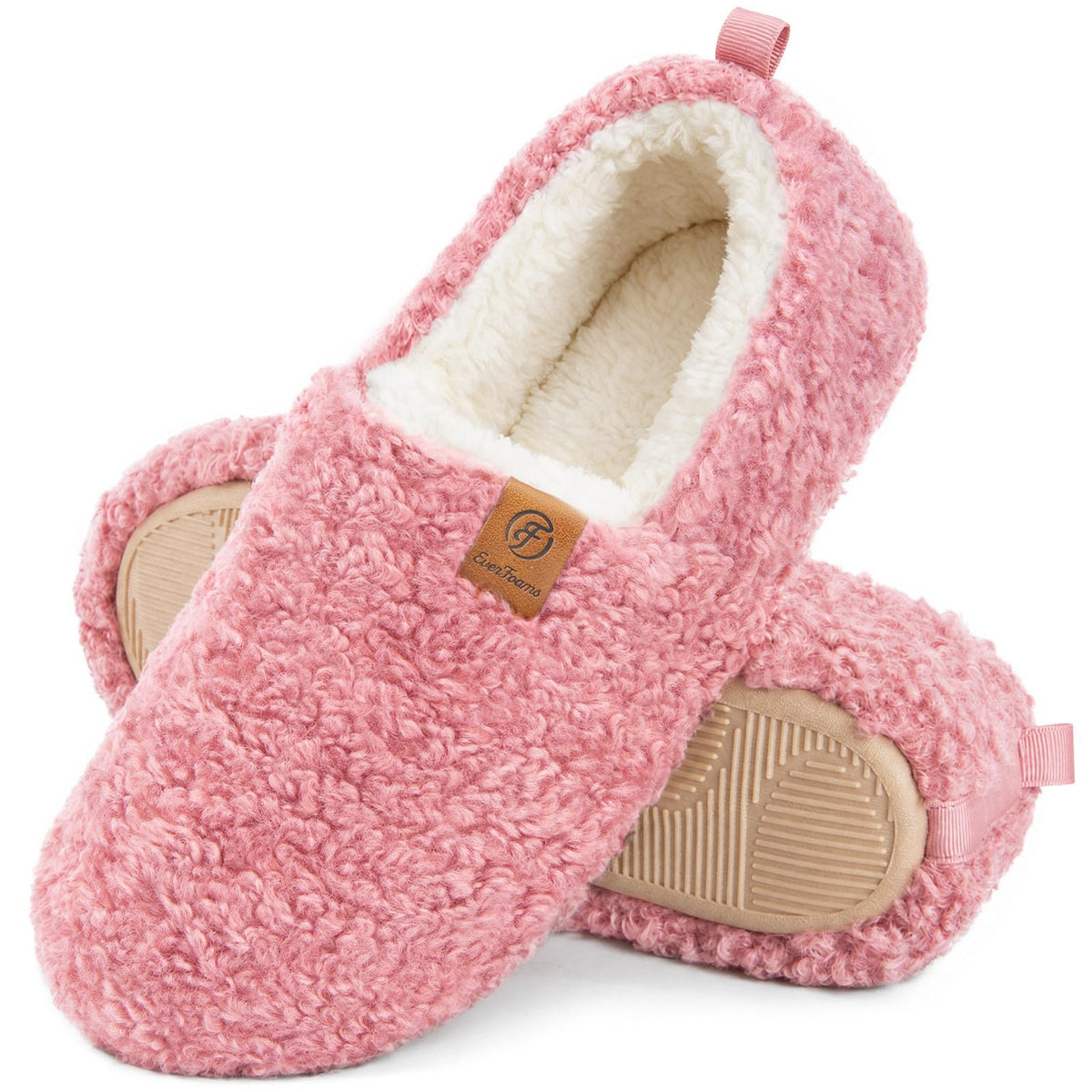 EverFoams Women’s Soft Curly Slippers Memory Foam Lightweight House Shoes