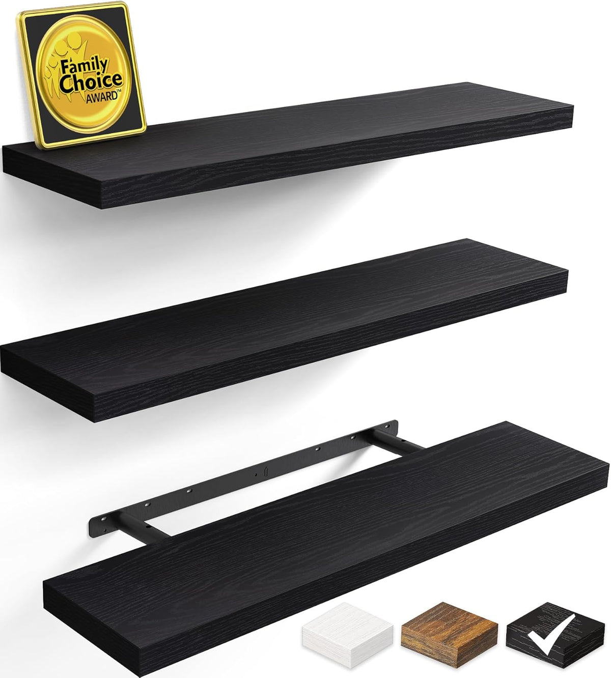 BAYKA Rustic Brown Bathroom Floating Shelves, 15.7in, 3Pk, Wall Mount Shelf