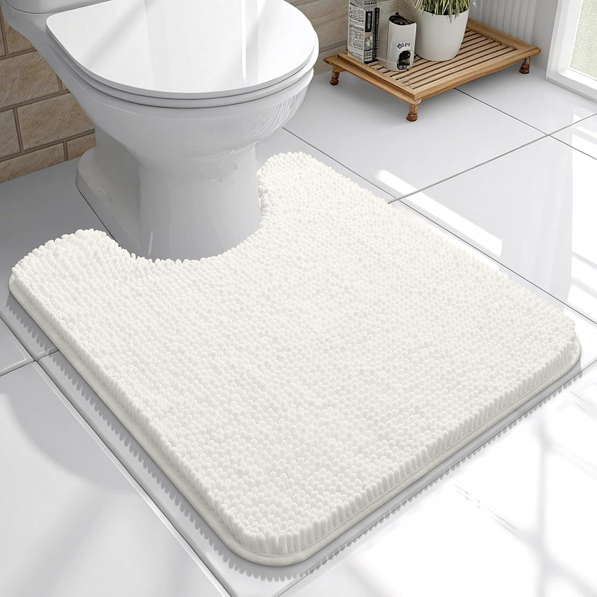 OLANLY Toilet Rugs U-Shaped 20x20,, Soft Absorbent Chenille Contour Rugs