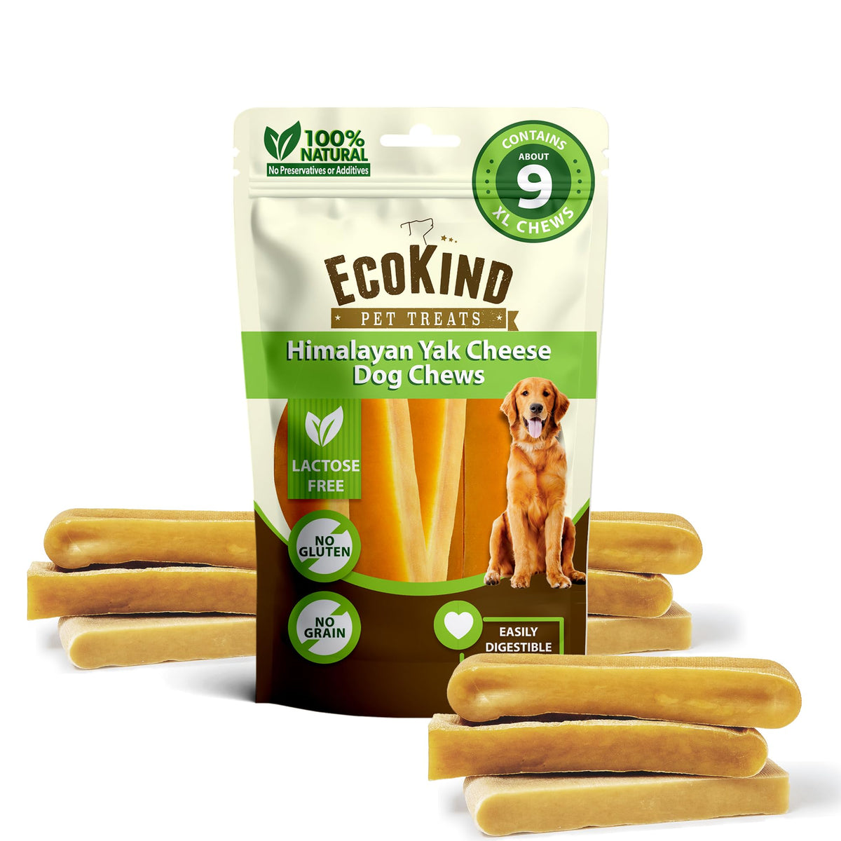 EcoKind Yak Cheese Himalayan Dog Chews, Yak Chews for Large Dogs, 4-5 Bones