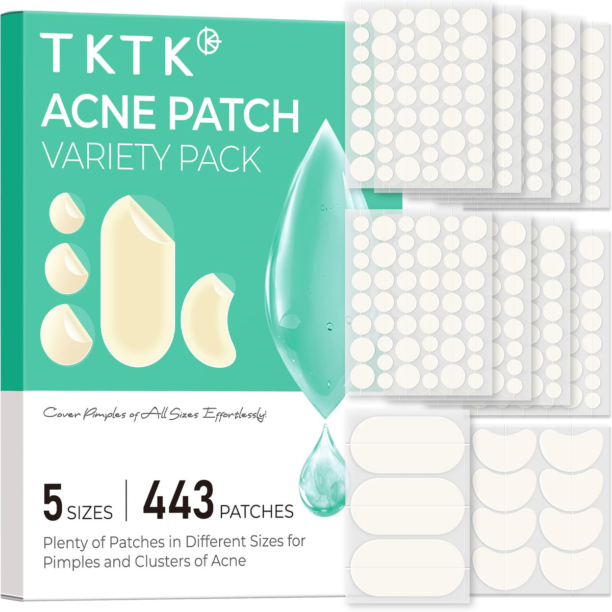 TKTK Large Hydrocolloid Pimple Patches for Acne Breakouts, 4 Big Sizes
