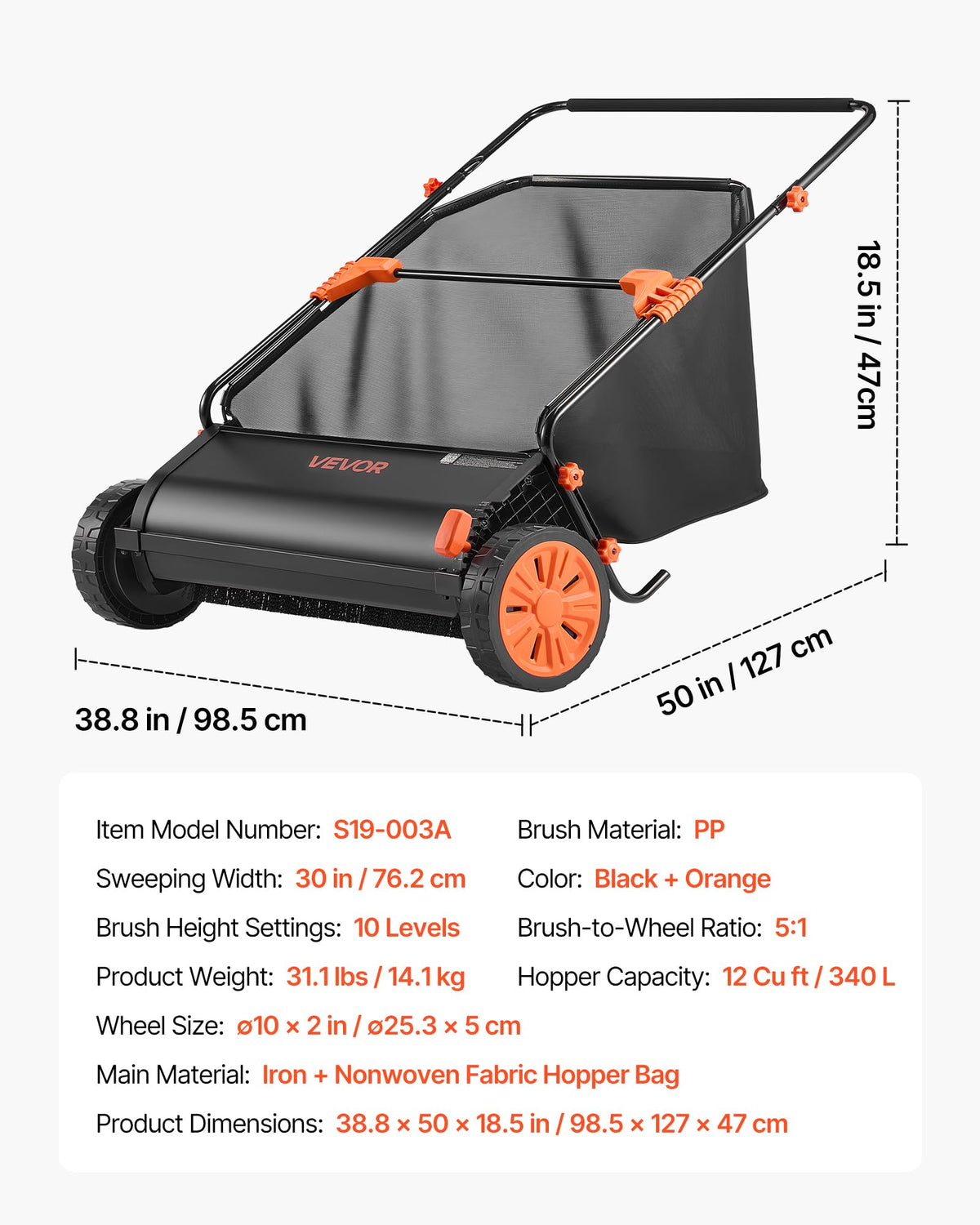VEVOR Push Lawn Sweeper 26 in Leaf & Grass Collector 7 cu. ft. Hopper Bag Father Jim Norris notebooks