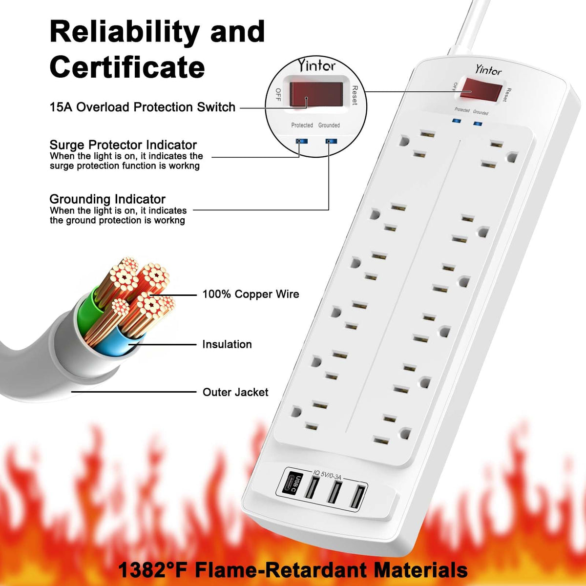 Yintar 6Ft Surge Protector Power Strip with 6 Outlets & 3 USB Ports, Black Father Jim Norris notebooks