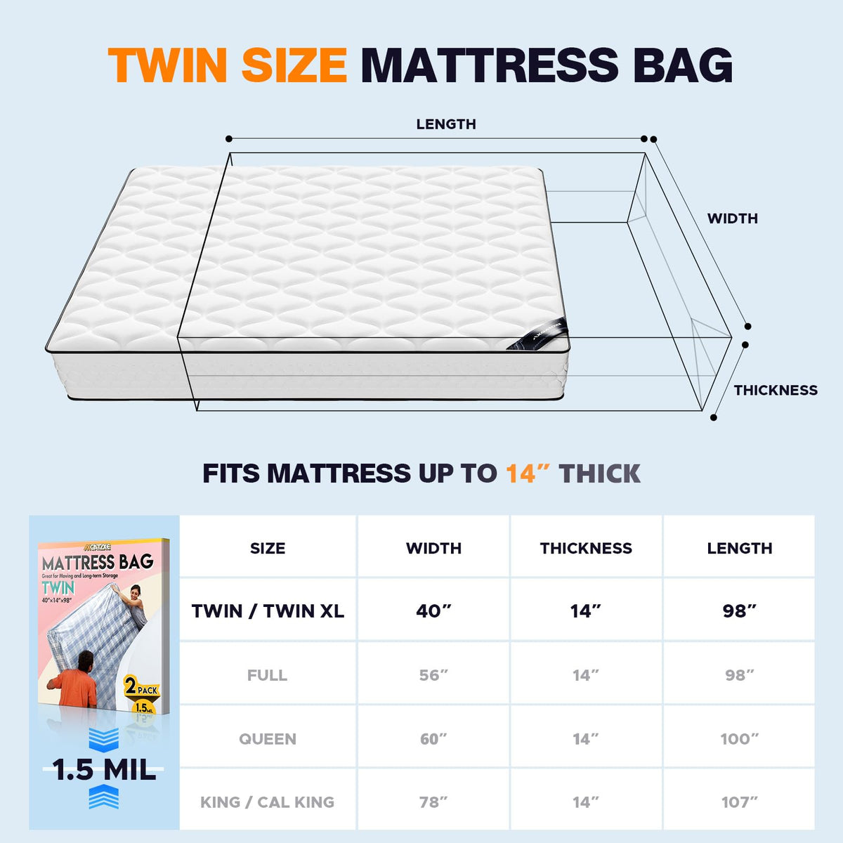 Plastic Mattress Bag for Moving Storage, King Size (1.5MIL)