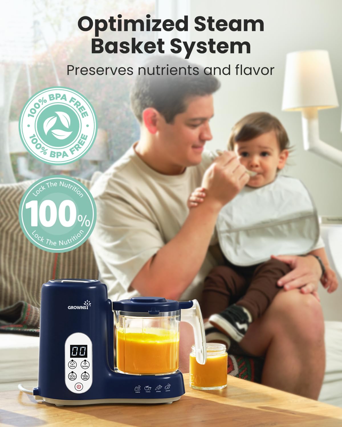 Grownsy Baby Food Maker, Steamer & Blender Baby Food Processor, White