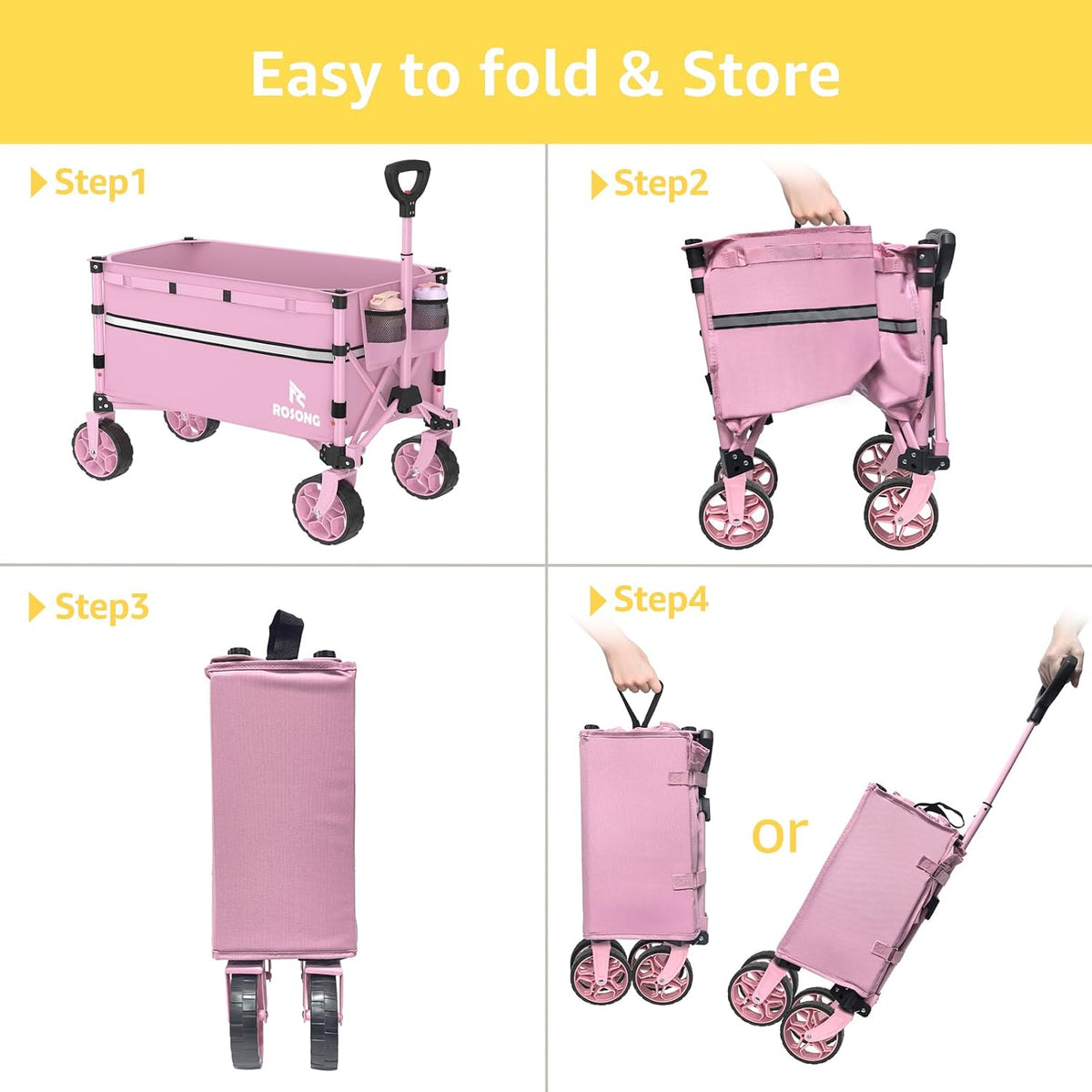 ROSONG Collapsible Wagon Cart with Wheels Foldable - Folding Utility Heavy Duty Wagons Carts for Grocery Sports Garden Shopping Camping Wheelbarrows (Pink, 120L) Father Jim Norris notebooks