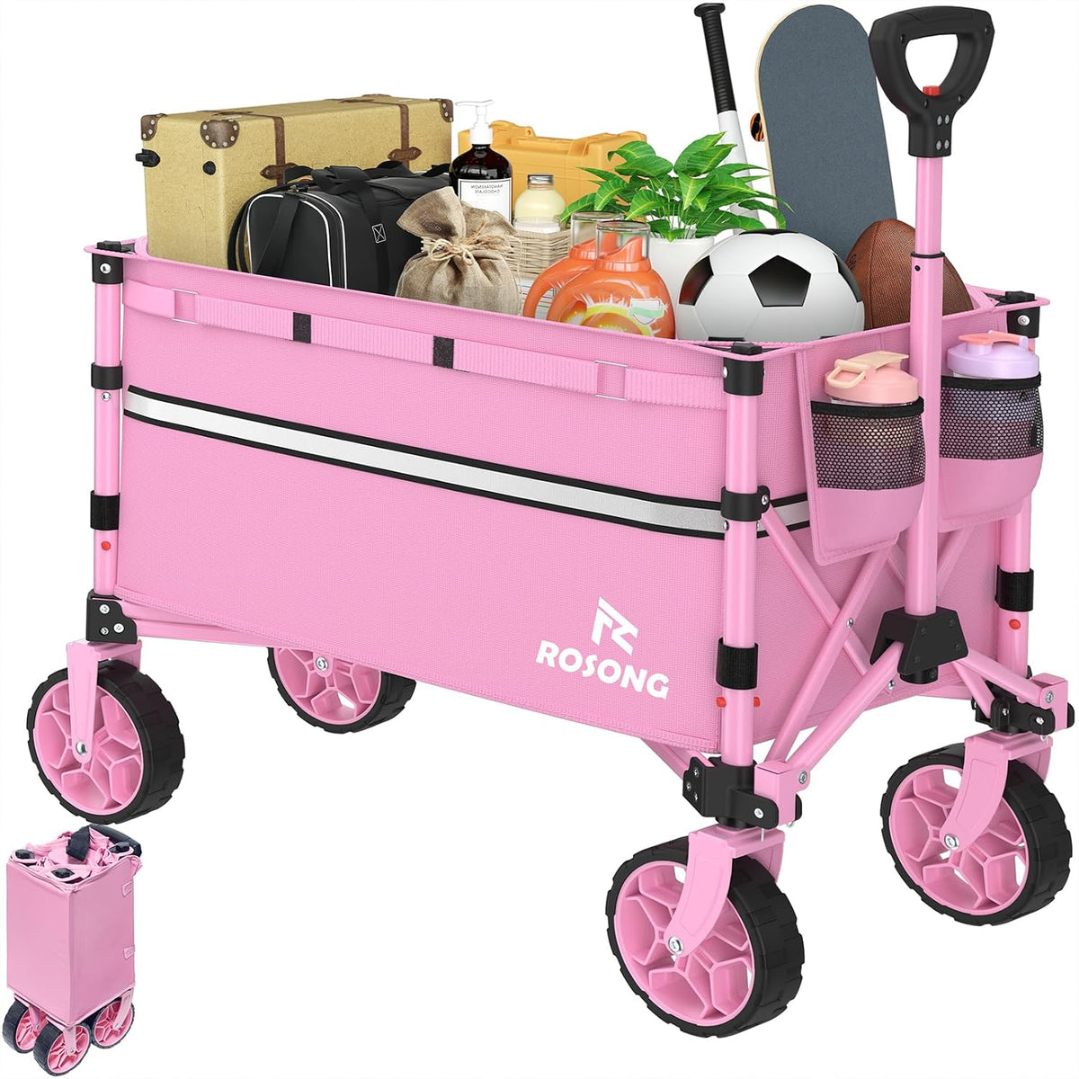 ROSONG Collapsible Wagon Cart with Wheels Foldable - Folding Utility Heavy Duty Wagons Carts for Grocery Sports Garden Shopping Camping Wheelbarrows (Pink, 120L) Father Jim Norris notebooks