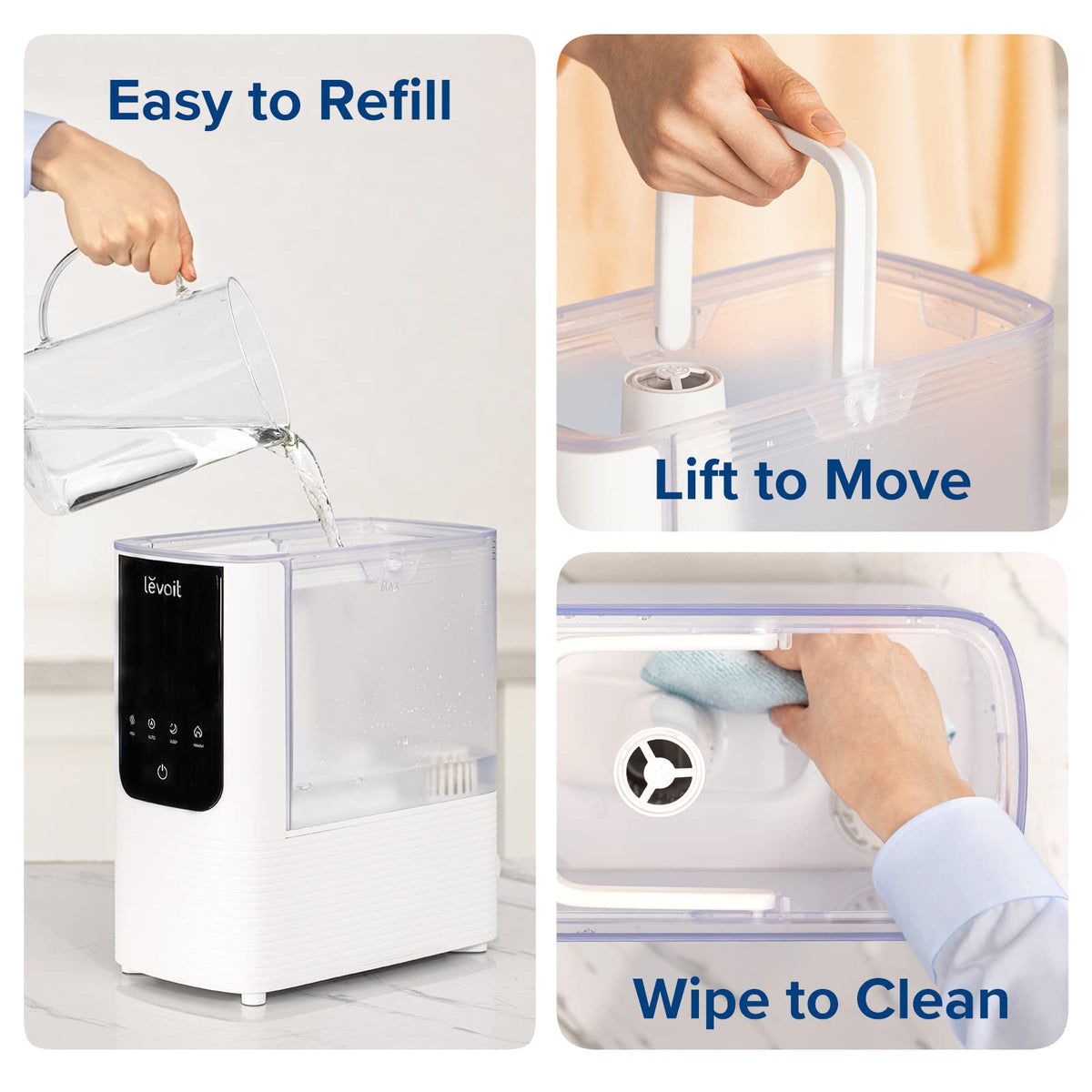 Levoit Humidifiers for Bedroom, Dishwasher Safe, Blue Light-Safe, 3.2L