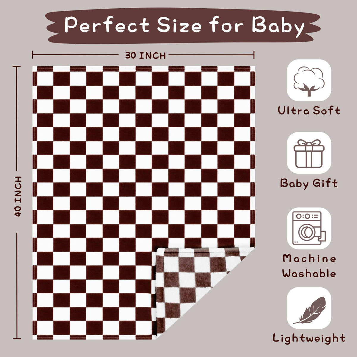 Yurhap Checkered Baby Blanket Fleece Baby Blankets for Boys, Ultra Soft Cozy Fluffy Infant Toddler Newborn Receiving Blankets for Crib Stroller, 30''x40'', Blue