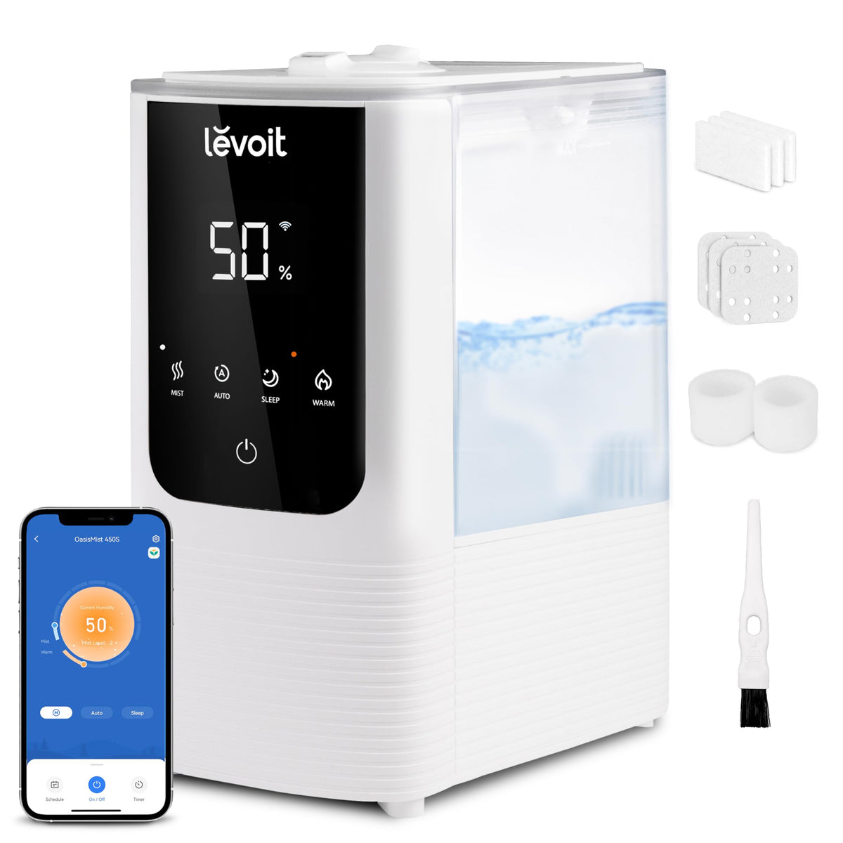 Levoit Humidifiers for Bedroom, Dishwasher Safe, Blue Light-Safe, 3.2L