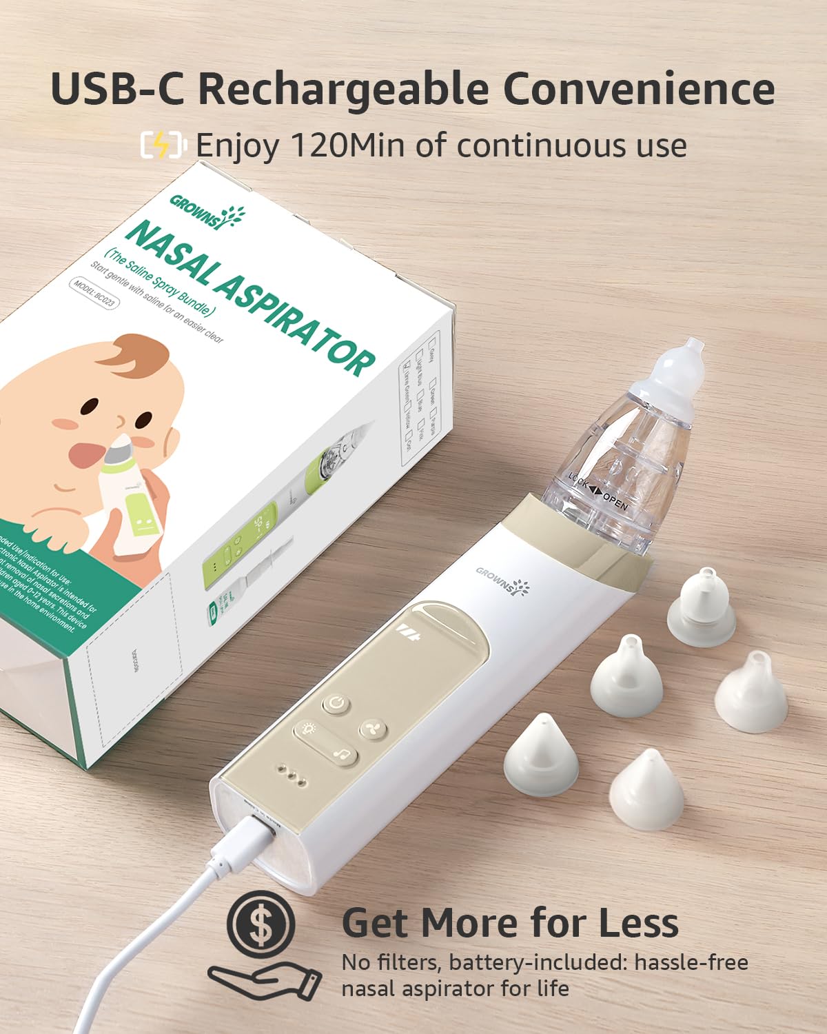 GROWNSY Baby Nasal Aspirator, Electric Nose Sucker, Powerful Suction,Grey