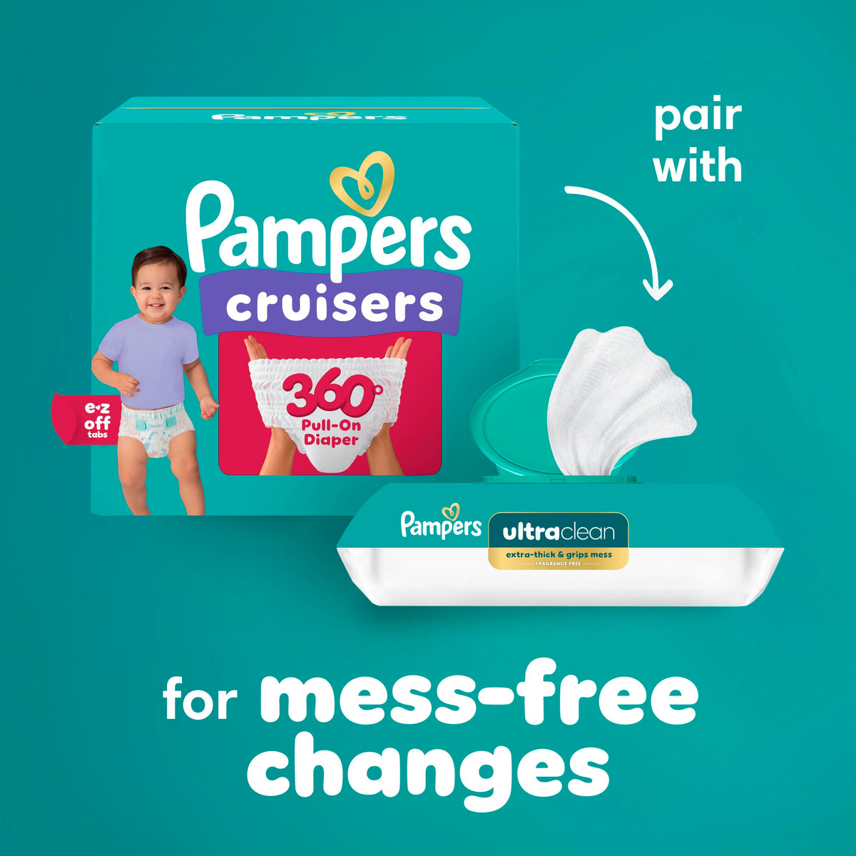 Pampers Diapers - Cruisers 360 - Size 6, 104 Count, up to 100% Leakproof Pull-On Diaper for Active Babies