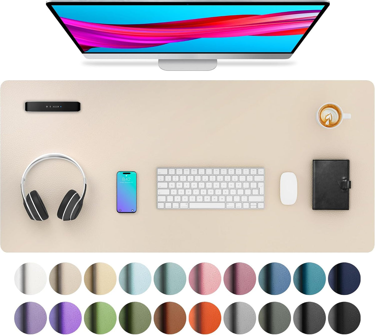 Aothia Non-Slip Waterproof PU Leather Desk Pad Protector for Mouse, Writing Desk, Office, Home, Laptop Blotter, 23.6" x 13.7", Black Father Jim Norris notebooks