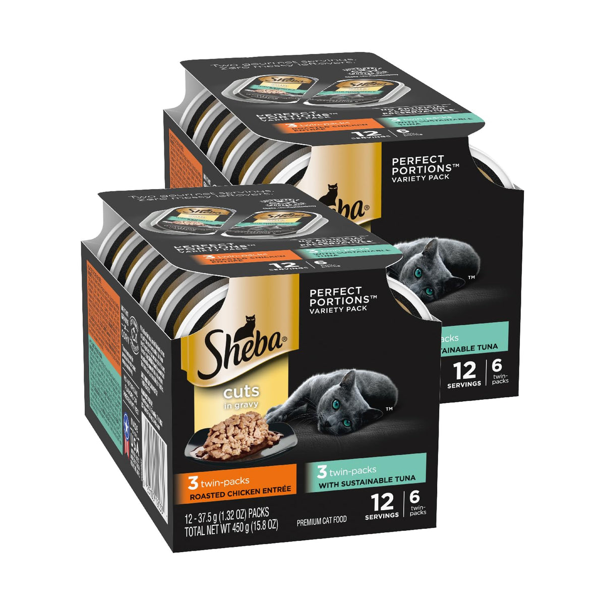 Sheba Perfect Portions Cuts Wet Cat Food, Salmon & Tuna, 2.6 oz, 12 ct, 2pk