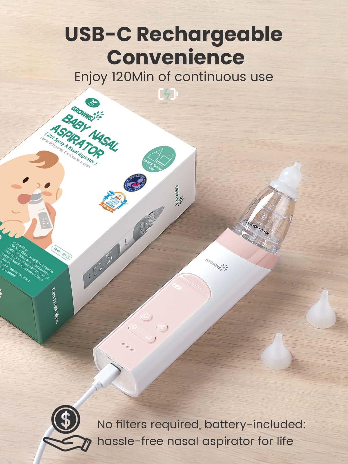 GROWNSY Baby Nasal Aspirator, Electric Nose Sucker, Powerful Suction,Grey