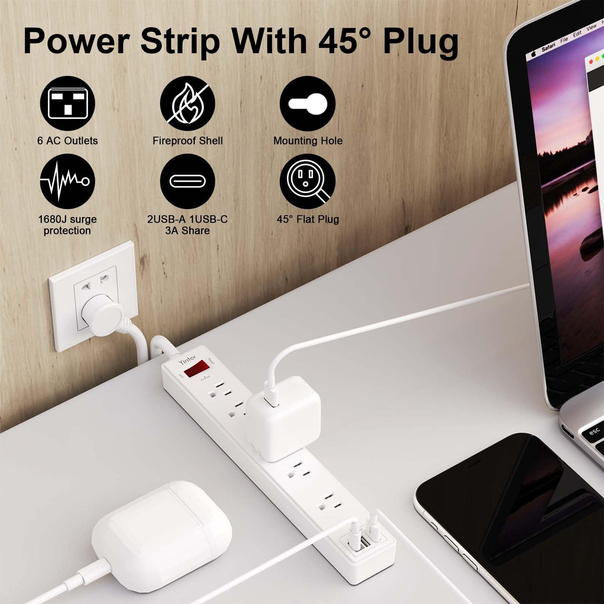 Yintar 6Ft Surge Protector Power Strip with 6 Outlets & 3 USB Ports, Black Father Jim Norris notebooks