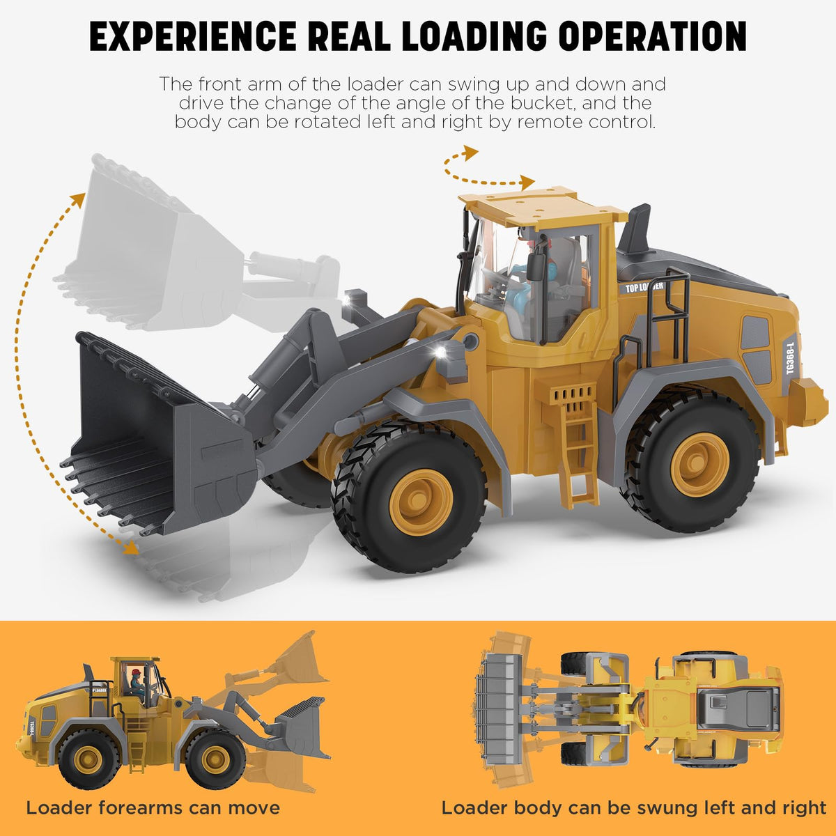 KIDMARKT Remote Control Excavator Toy for Boys, 11-Channel RC Construction Truck with Metal Parts, Lights & Dual Batteries, 120 Minutes Playtime, Rechargeable Digger Toy for Kids Ages 3-12, STEM Gift