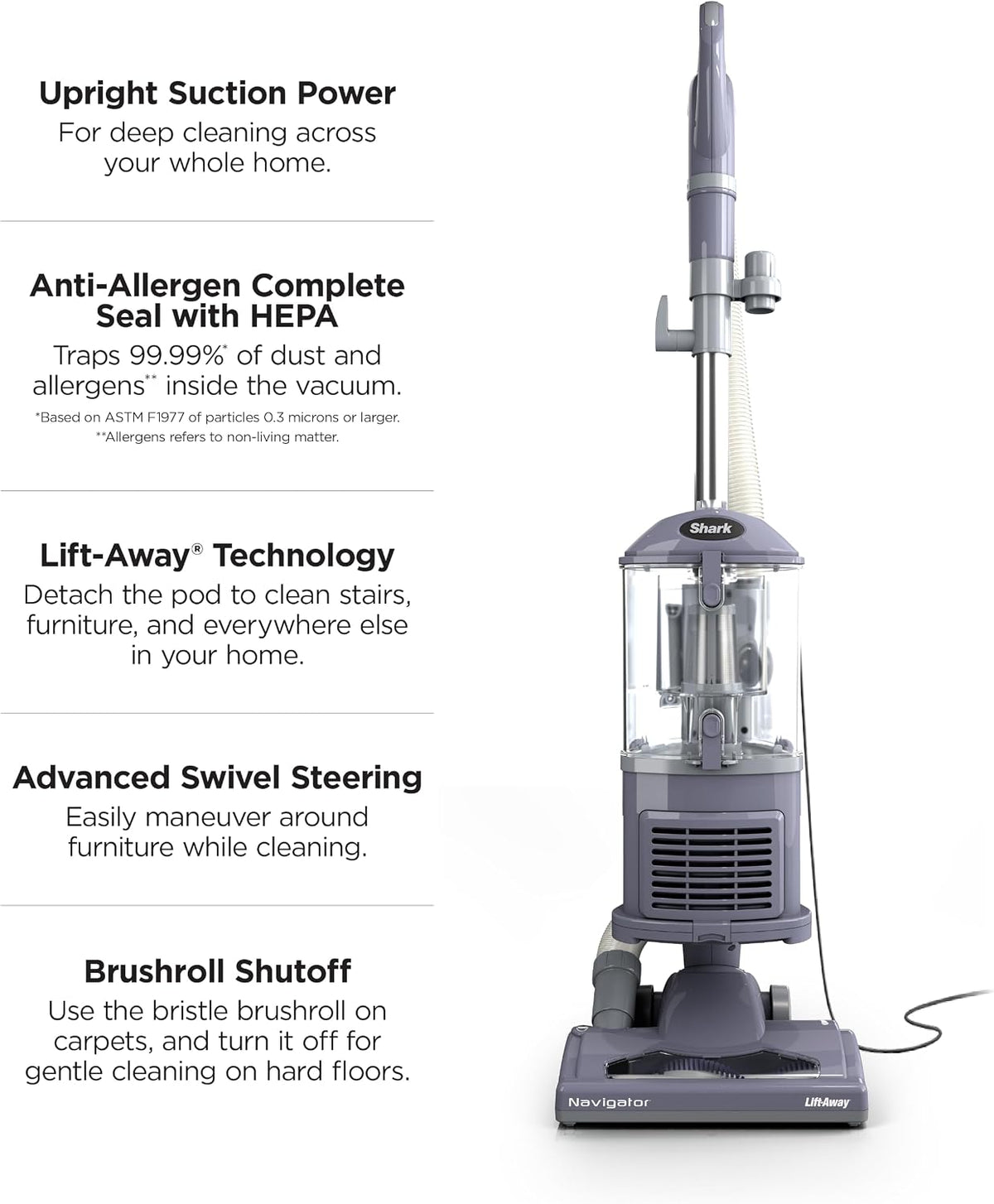 Shark Navigator Lift-Away Upright Vacuum Cleaner, HEPA, Lavender, NV352