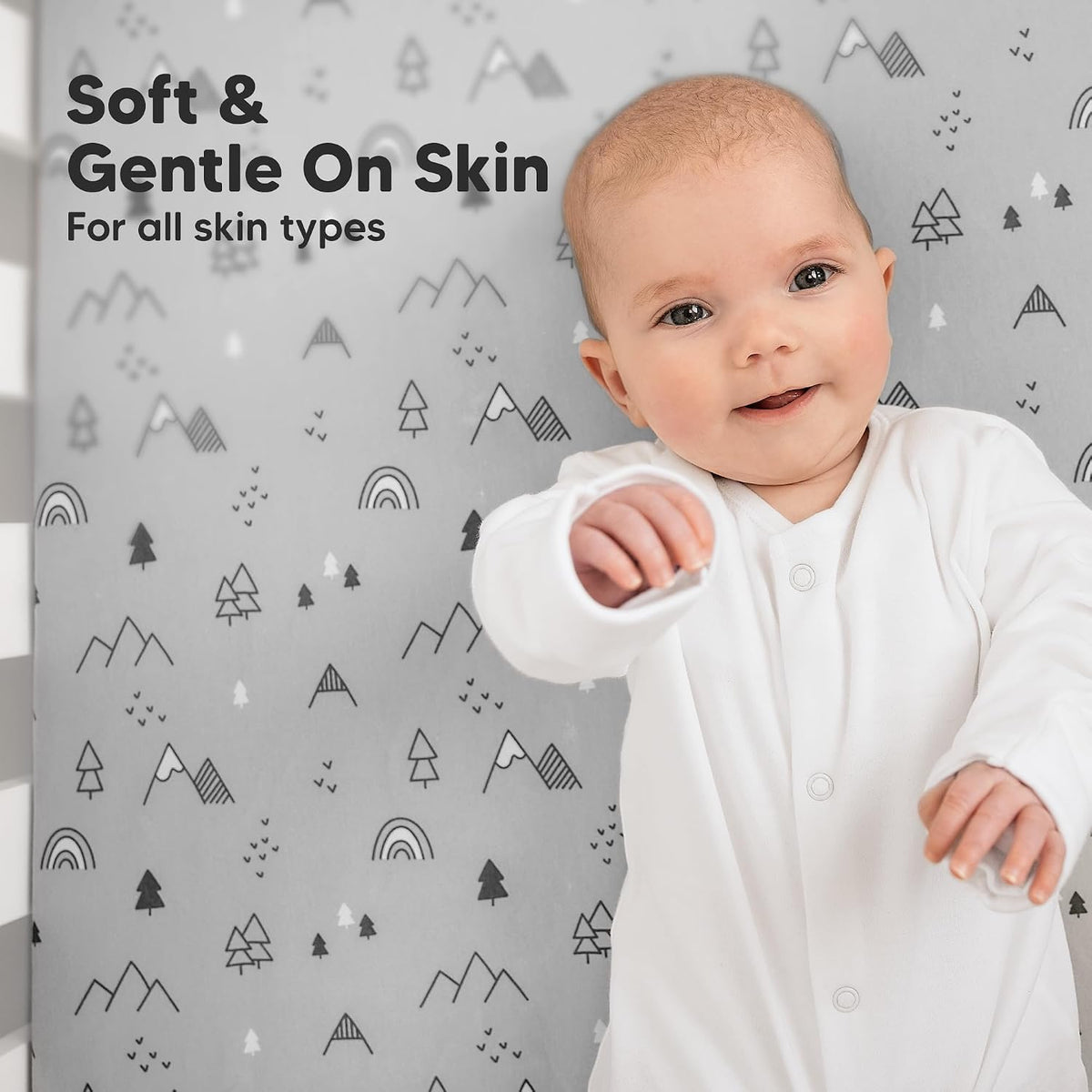 KeaBabies 2pk Organic Cotton Crib Sheets for Boys Girls 52x28, ABC Land Sky