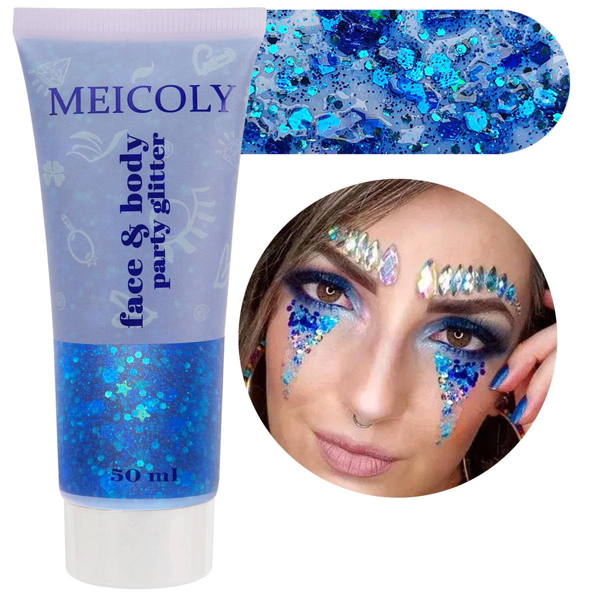 Clear White Face Body Glitter Gel, Halloween Mermaid Fairy Hair Glitter Makeup for Kids