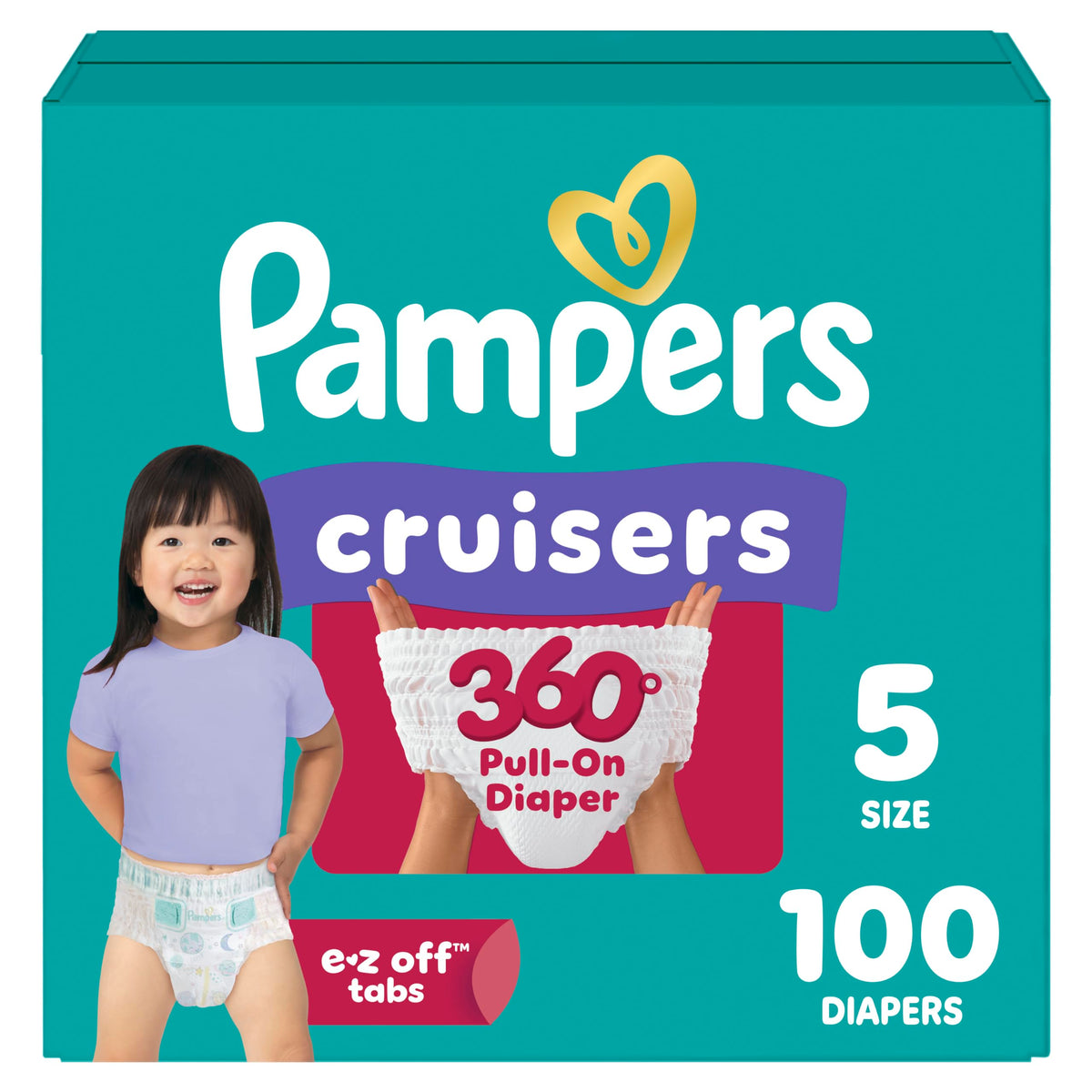 Pampers Diapers - Cruisers 360 - Size 6, 104 Count, up to 100% Leakproof Pull-On Diaper for Active Babies