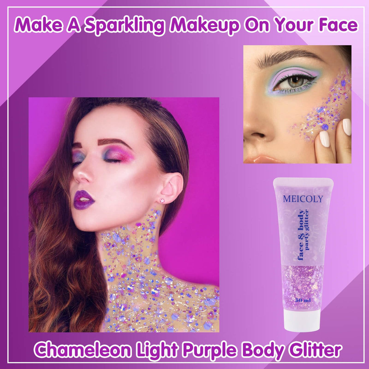 Clear White Face Body Glitter Gel, Halloween Mermaid Fairy Hair Glitter Makeup for Kids