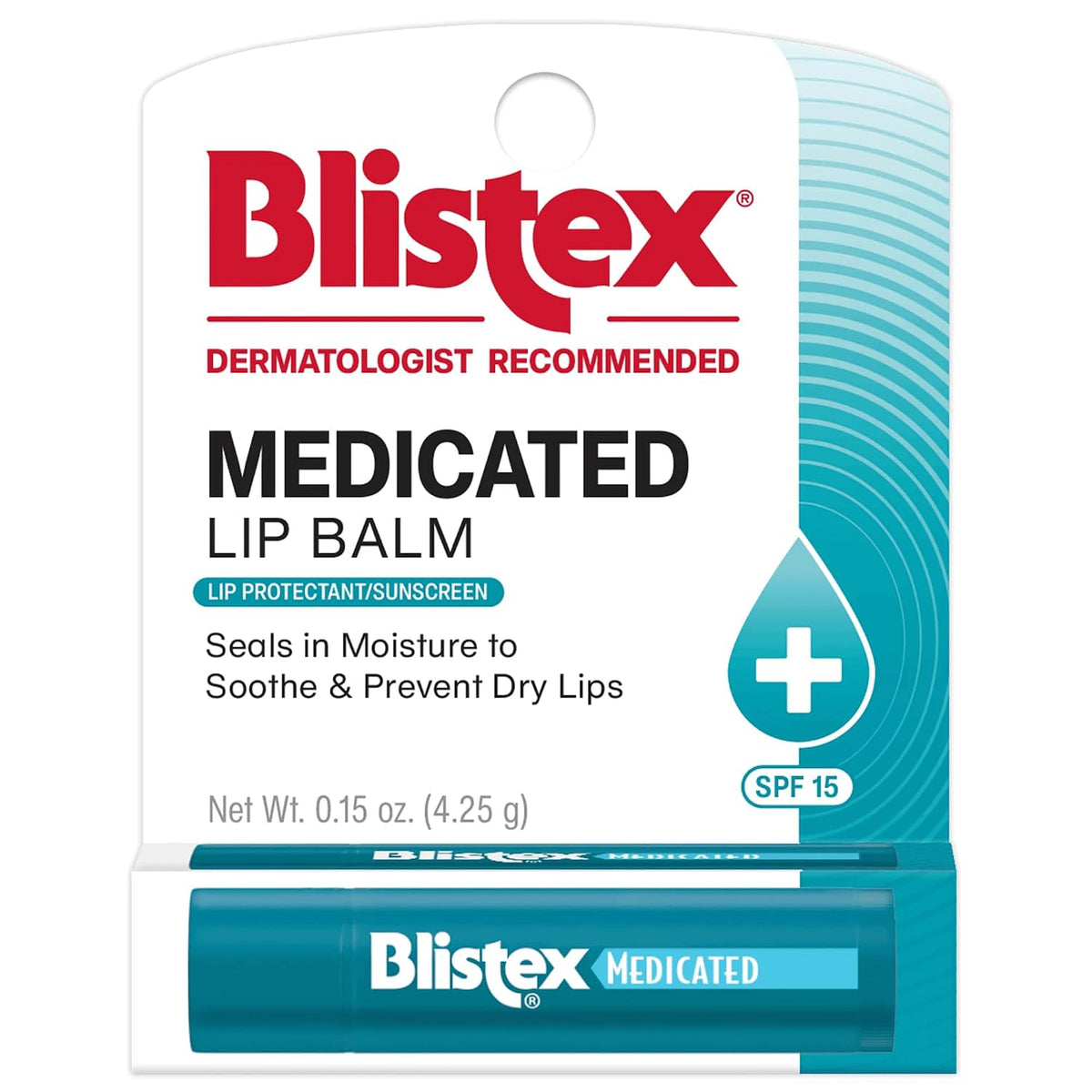 Blistex Medicated Mint Lip Balm SPF 15, 24 Hr Moisture, 0.15 oz, 3 Count