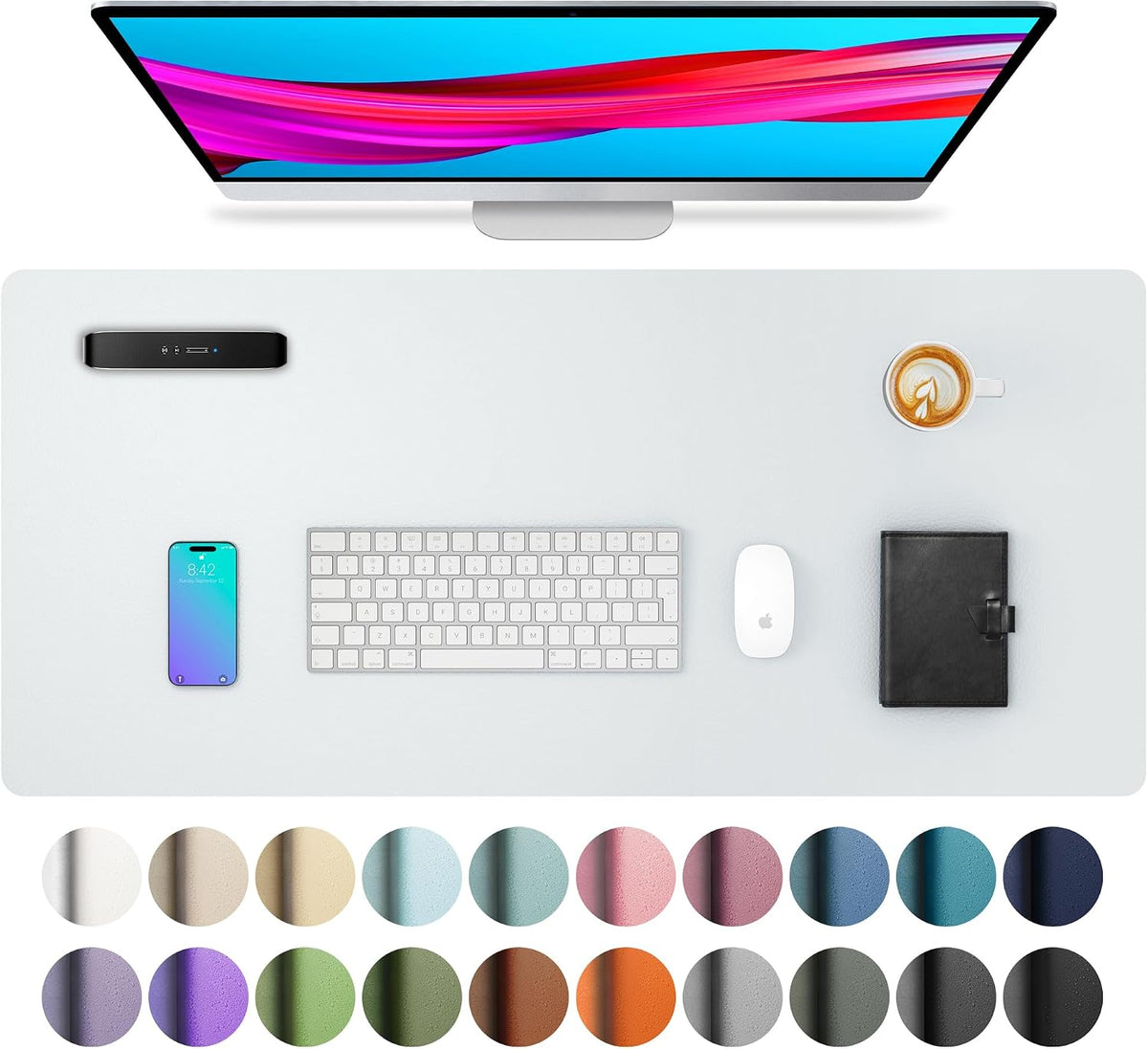 Aothia Non-Slip Waterproof PU Leather Desk Pad Protector for Mouse, Writing Desk, Office, Home, Laptop Blotter, 23.6" x 13.7", Black Father Jim Norris notebooks