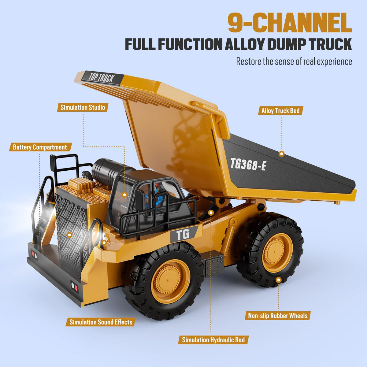 KIDMARKT Remote Control Excavator Toy for Boys, 11-Channel RC Construction Truck with Metal Parts, Lights & Dual Batteries, 120 Minutes Playtime, Rechargeable Digger Toy for Kids Ages 3-12, STEM Gift