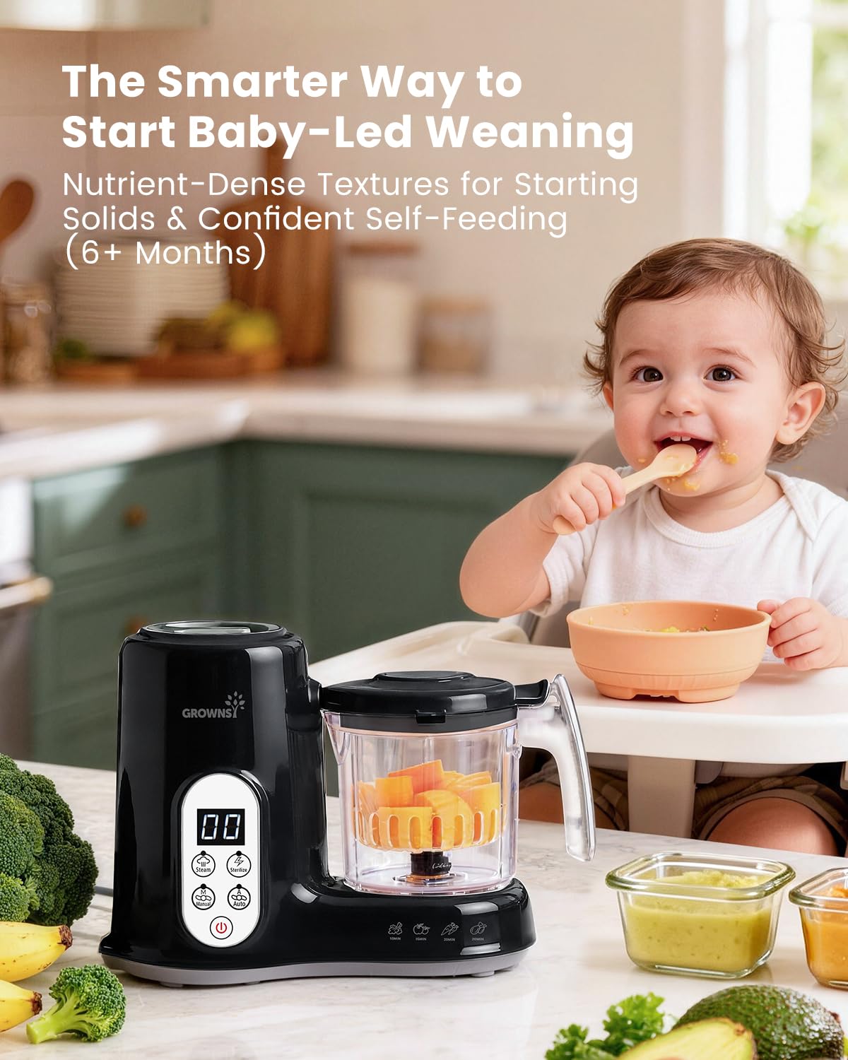 Grownsy Baby Food Maker, Steamer & Blender Baby Food Processor, White