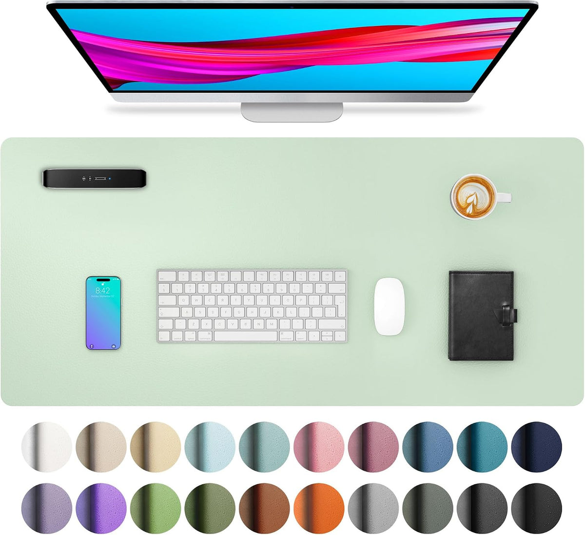 Aothia Non-Slip Waterproof PU Leather Desk Pad Protector for Mouse, Writing Desk, Office, Home, Laptop Blotter, 23.6" x 13.7", Black Father Jim Norris notebooks