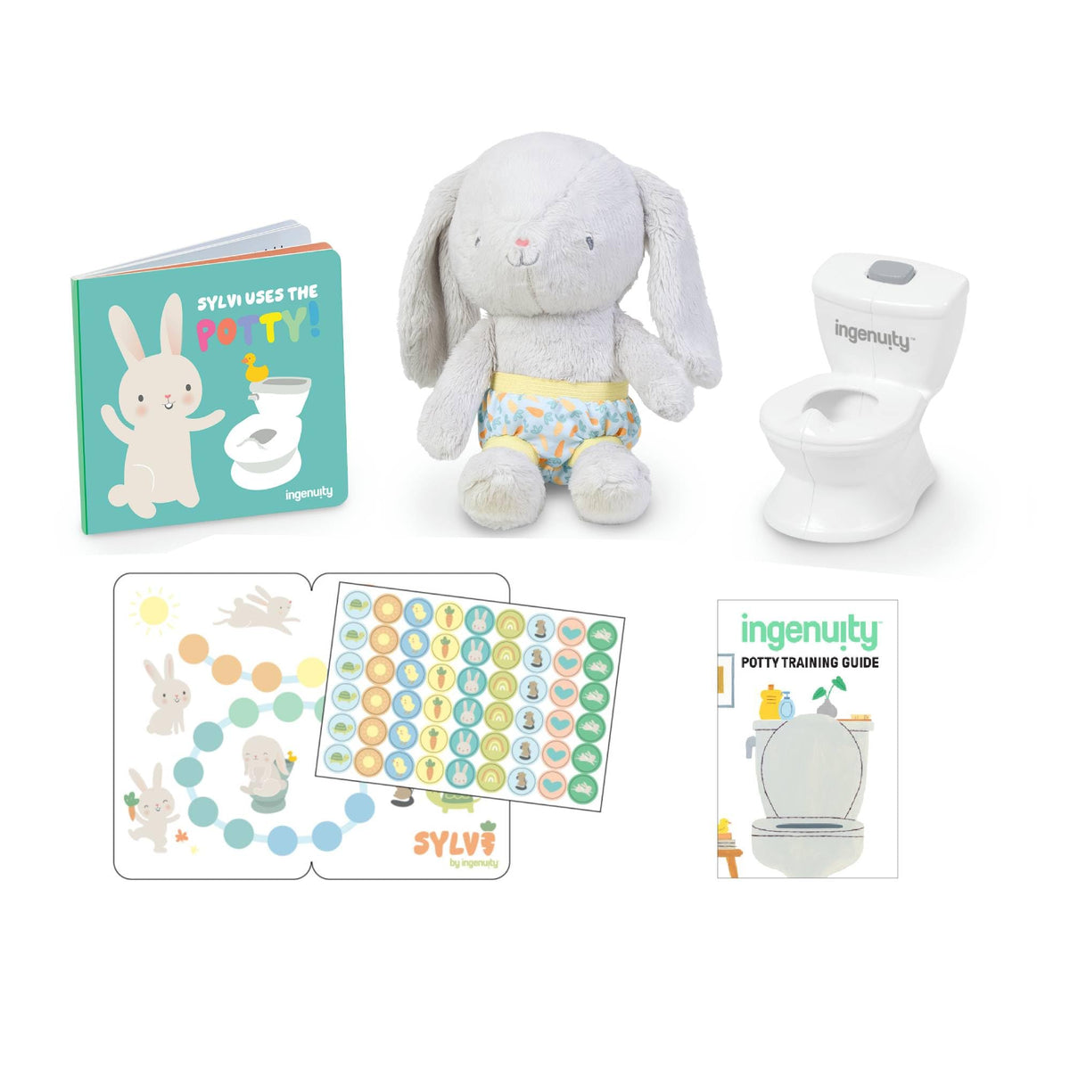 Ingenuity My Size Potty Training Toilet Kit with Sylvi Potty Training Book, Makes Learning Fun with Sticker Chart, Plush Toy, Mini Toy Potty, Full-Sized Toddler Toilet with Removable Potty Seat