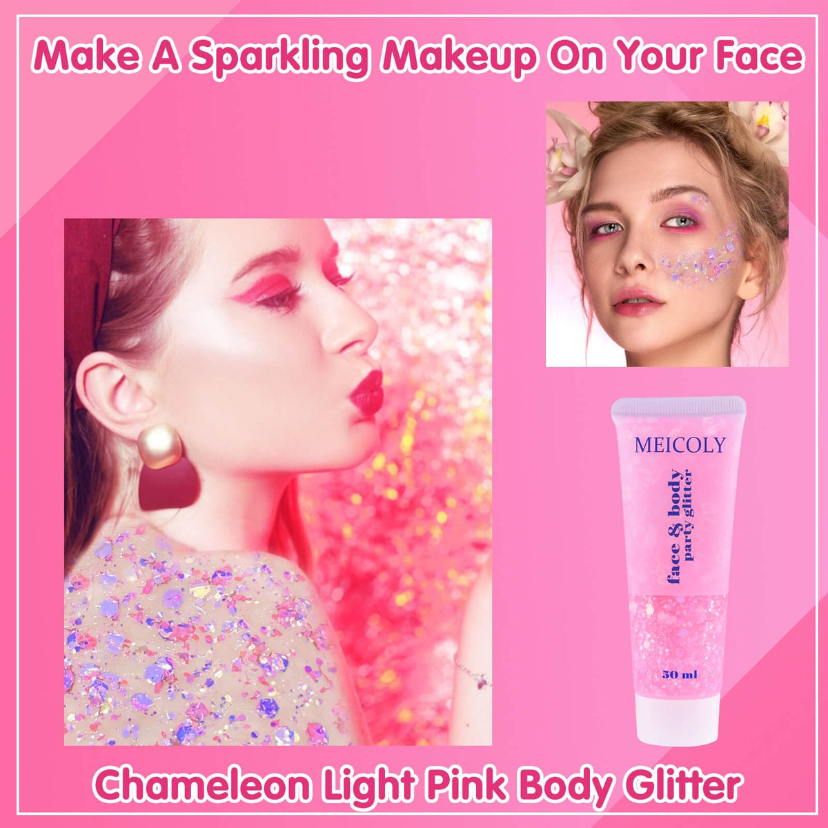 Clear White Face Body Glitter Gel, Halloween Mermaid Fairy Hair Glitter Makeup for Kids
