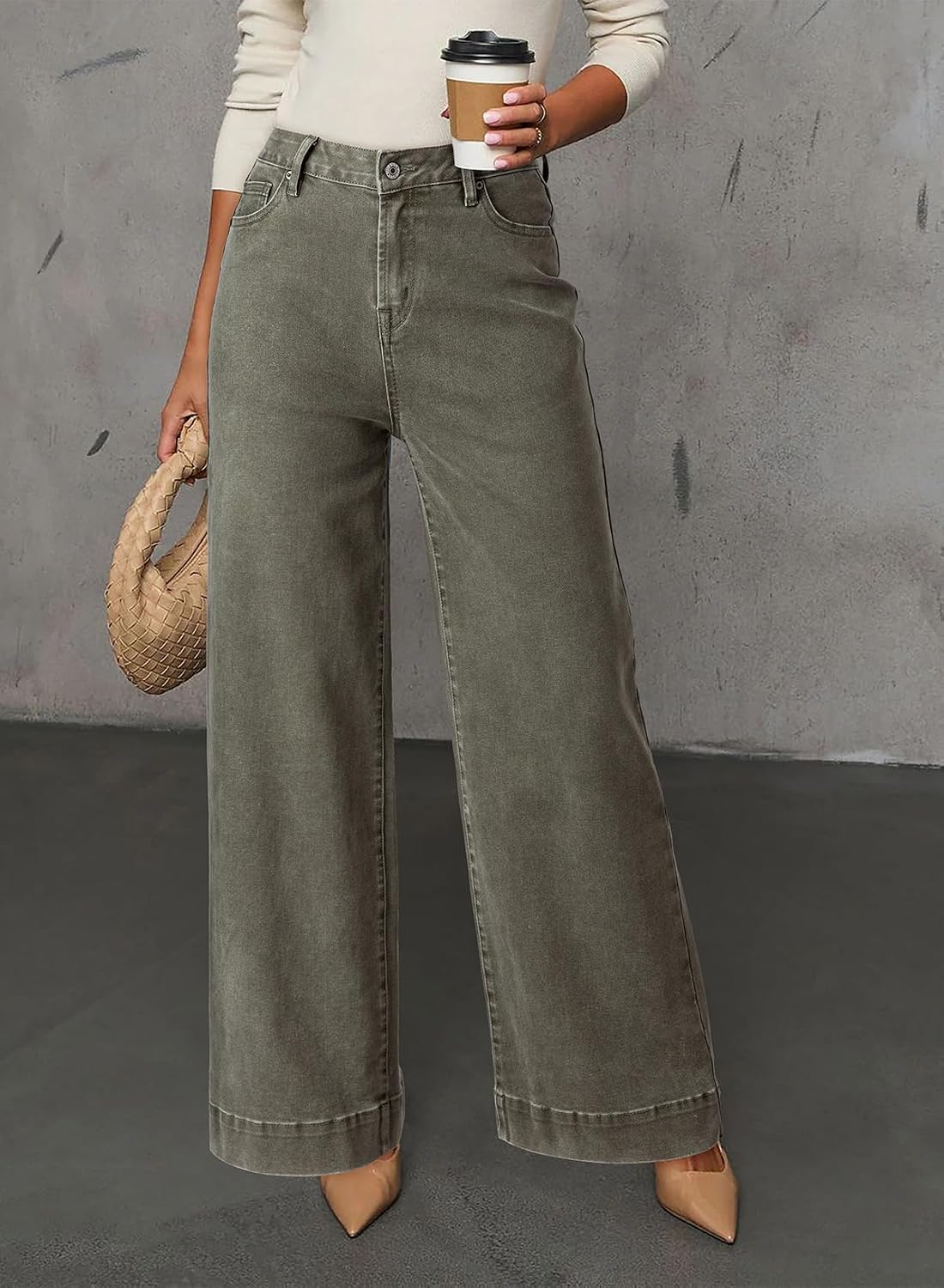Dokotoo Women's Casual High Waisted Jeans Stretch Wide Leg Loose Denim Pant