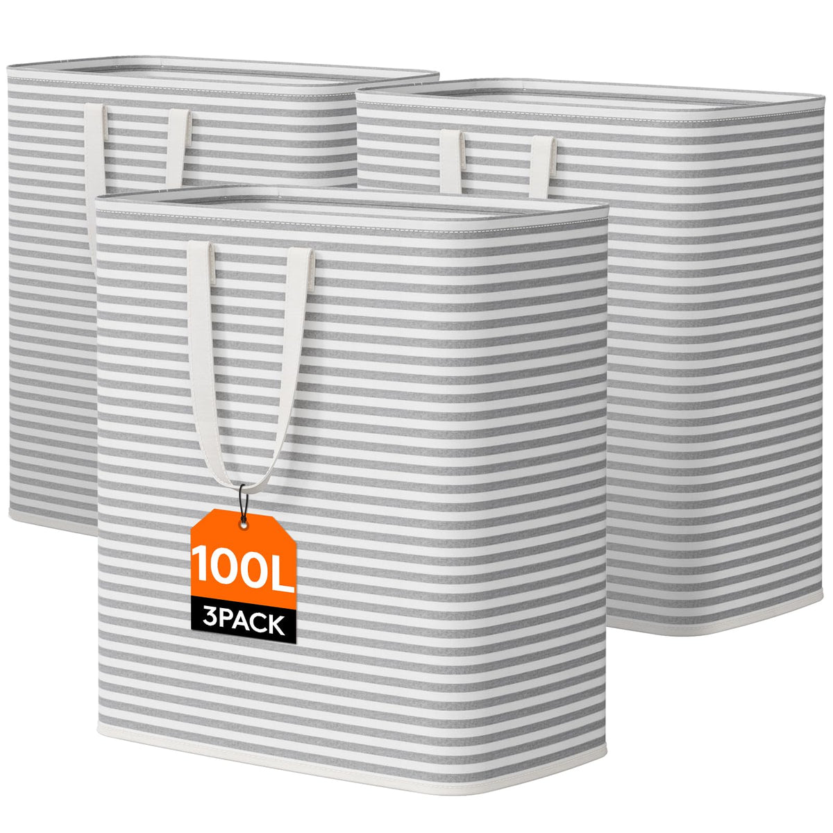 Lifewit 80L Large Laundry Baskets, Laundry Hampers Bags, 2 Pack, Grey