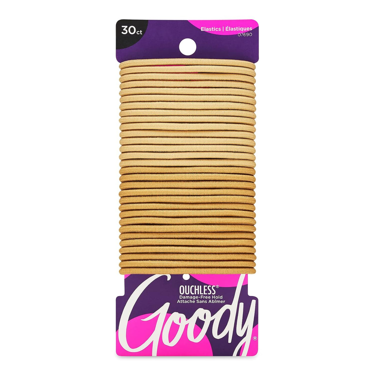 Goody Ouchless Elastic Hair Ties, 30 Ct, Brown, 4MM Rubber Bands, Pain-Free
