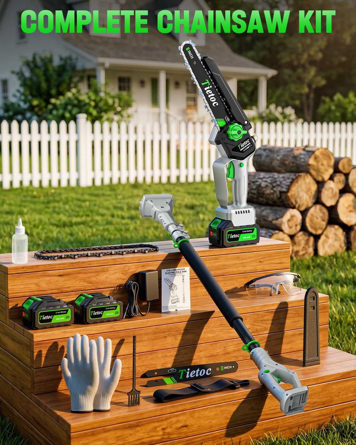 TIETOC 2-in-1 Brushless Pole Saw for Tree Trimming – 8" Mini Electric Chainsaw with 2×4000mAh Batteries, Auto Oiling, Tool-Free Adjustment,Cordless Battery Powered Saw for Home Garden Branch Cutting Father Jim Norris notebooks