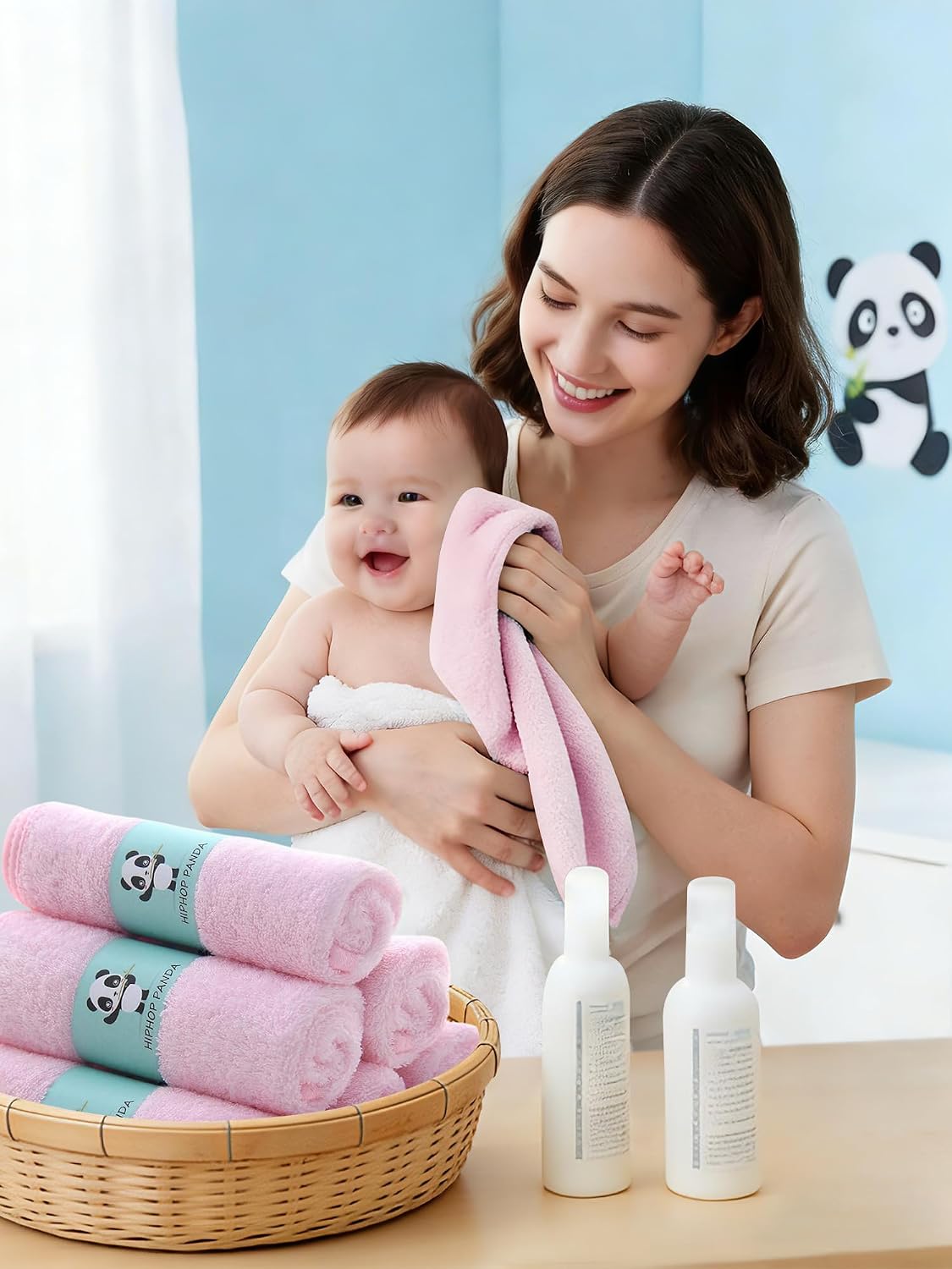 HIPHOP PANDA Ultra Soft Baby Washcloths, 2-Layer Absorbent Wash Cloths