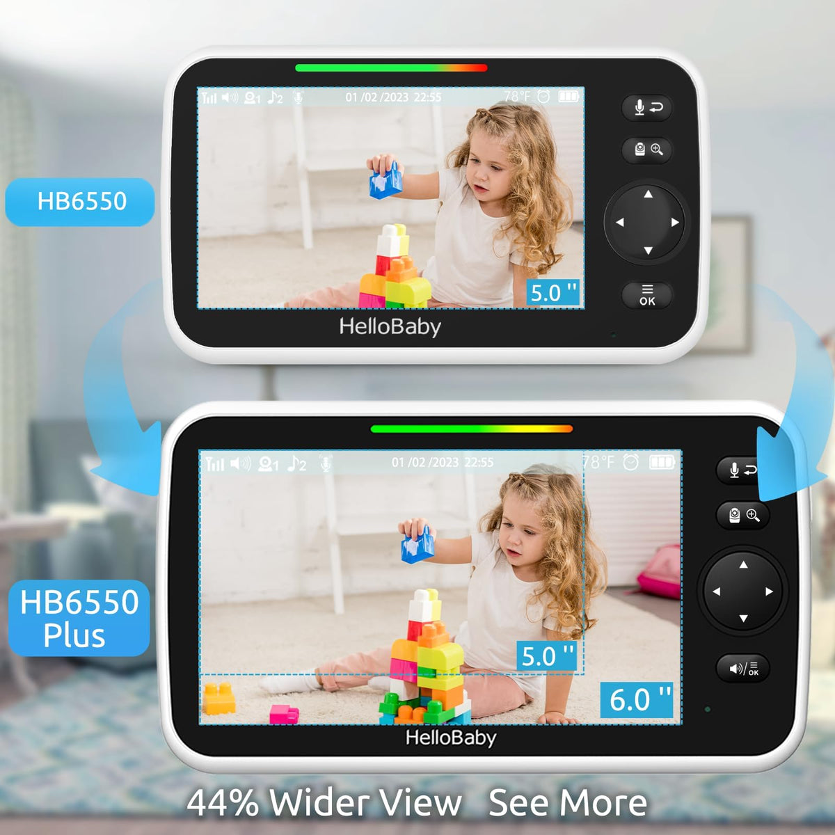 HelloBaby No WiFi Baby Monitor Camera and Audio HB6550, 5" Video Screen
