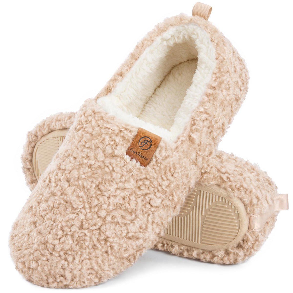 EverFoams Women’s Soft Curly Slippers Memory Foam Lightweight House Shoes