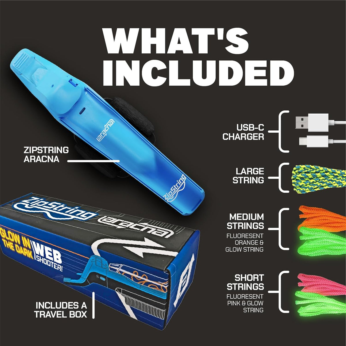 ZipString Aracna Glow-in-the-Dark Webshooter String Launcher Toy